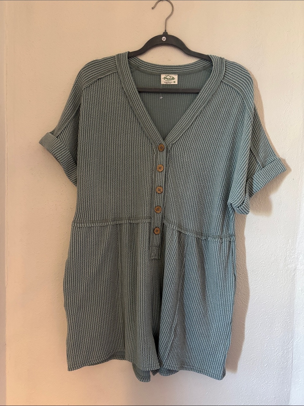 Sage Green Ribbed Knit Button-Front Women’s Romper